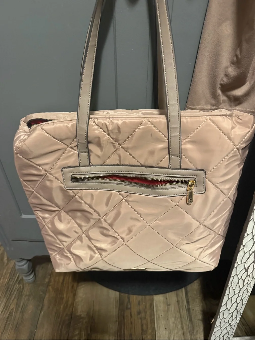 Quilted Nylon Tote Bag in Blush Pink